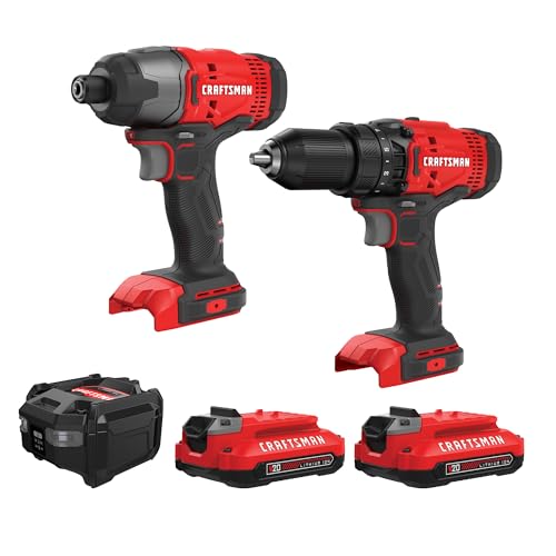 CRAFTSMAN V20 MAX Cordless Drill Driver and Impact Driver Set, Power Tool Set with 2 Batteries and Charger, LED...