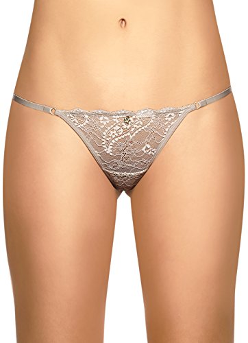 Laura SL105148BE-L Womens G-String Thong Adjusts To Your Fit See Through Lace44; Beige - Large