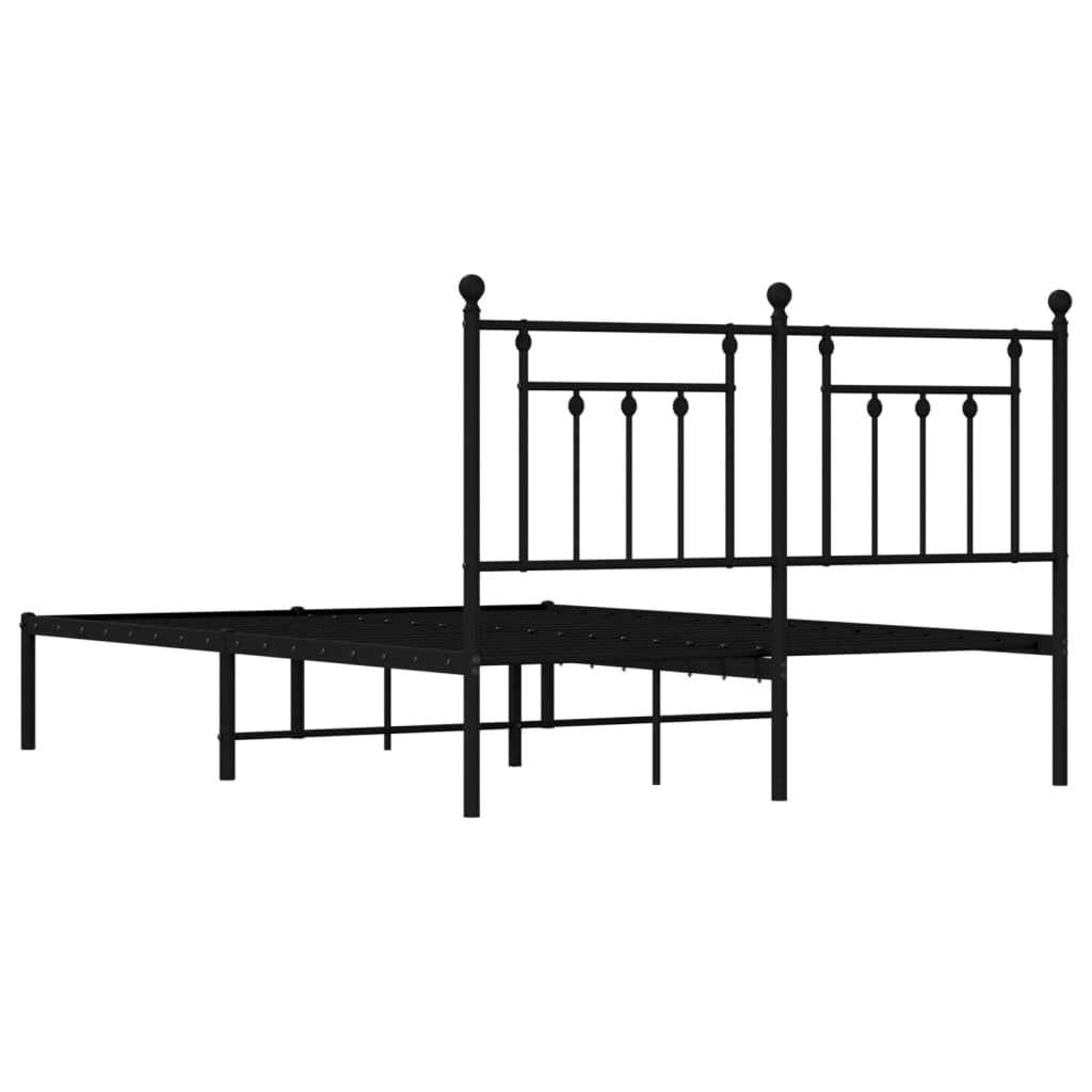 140x190 cm Metal Bed Frame with Headboard, Black | Features a steel slatted platform and under-bed storage space, requiring no box spring for bedrooms and guest rooms.