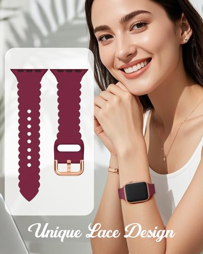 Sunnywoo Lace Sport Silicone Band Compatible with Apple Watch 38mm 40mm 41mm 42mm 44mm 45mm 46mm 49mm for Women, Soft Wristband Waterproof Replacement for iWatch Series Ultra 10 9 8 SE 7 6 5 4 3 2 1