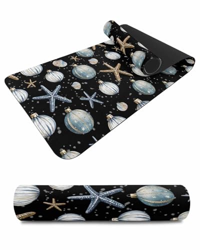 Debedcor Heat Proof Table Pads Waterproof Decorative, Black Christmas Balls Non-Slip Table Countertop Protector, Coastal Xmas Star Snowflake Insulation Mat for Dining Room, 48 x 12 Inches
