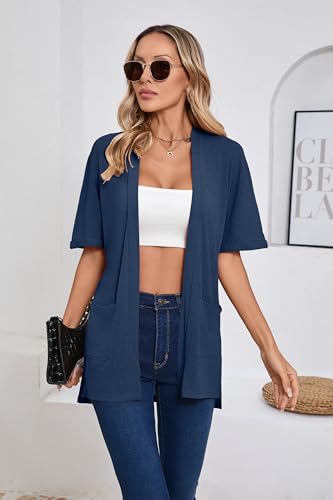 Image of Iandroiy Women's Lightweight Open Front Cardigans Casual Short Sleeve Blouse Tops