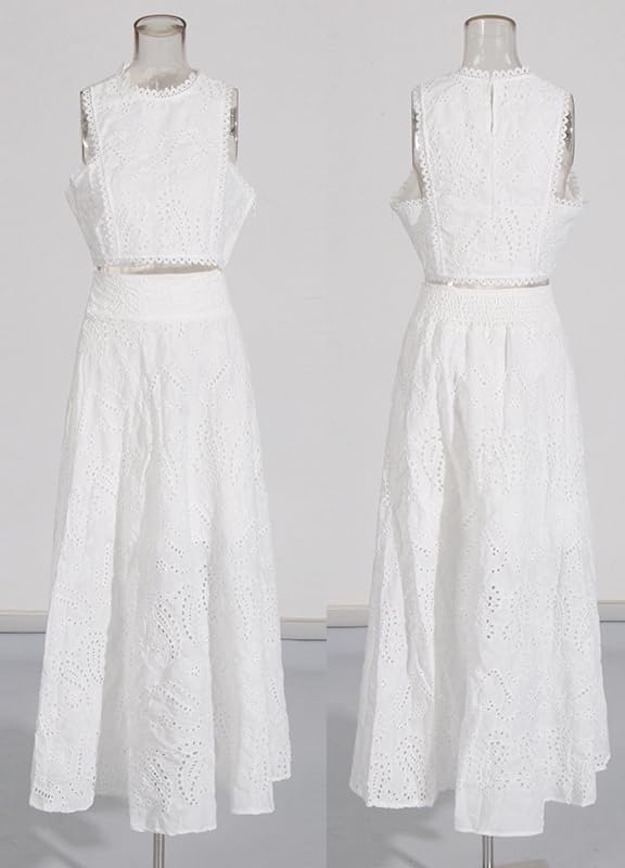 Image of Women's 2 PCS Lace Holes Tank Tops Bodycon Skirts Sexy Nightclub Party Dress Outfits Set