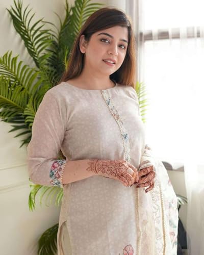 Image of Women's Lilan Cotton Floral Printed Straight Pakistani Kurti with Pant and Dupattta