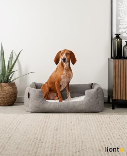 lionto Hundekörbchen mit flauschigem Wendekissen, kuscheliges Heimtierbett in meliertem Design mit tiefem Einstieg für Hunde & Katzen Aller Größen, 80x60 cm, weiches Hundebett, grau