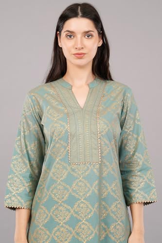Image of SHRUTHI Women's Viscose Geometric Printed Tie-Up Neck Straight Kurta