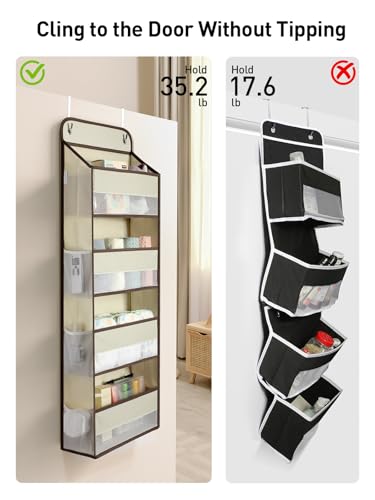 Image of Yecaye Hanging Over the Door Organizer 1 Pack, 35.2lbs Load Toy Stuffed Animal Storage, Swing-proof Bathroom Organizers and Storage for Nursery Newborn Baby Essential Stuff Beige