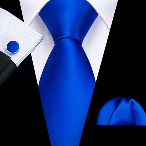 Image of Barry.Wang Plain Men Silk Ties Extra Long Satin Necktie for Wedding Business Handkerchief Cufflinks Set Solid Colors