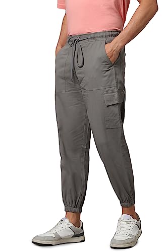 Image of Hubberholme Men's Regular Fit Cotton Trousers, Ankle Length Button Closure Elasticated Waist Cargo Joggers