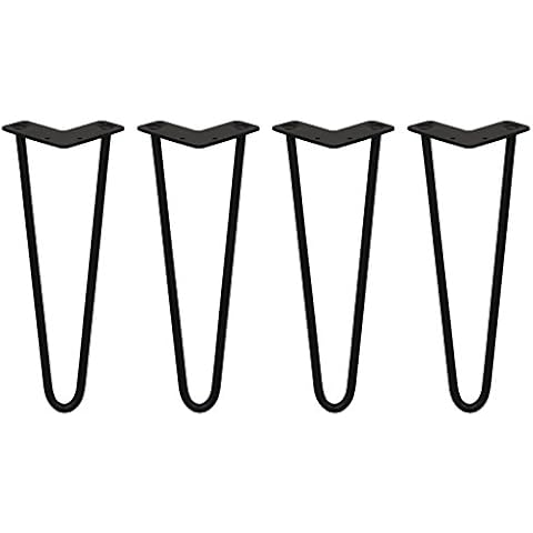 4 x Hairpin Legs/Hair Pin Legs Set SkiSki Legs Furniture Desk Bench Chair Table 14" 2 Prong 12mm Black Steel & Protector Feet Cover