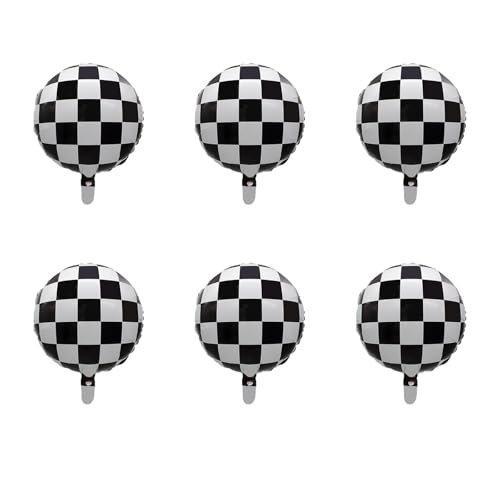 OIRBYKDG 6Pcs Racing Foil Balloons Black and White Checkered Balloons Suitable for Racing Road Themed Parties