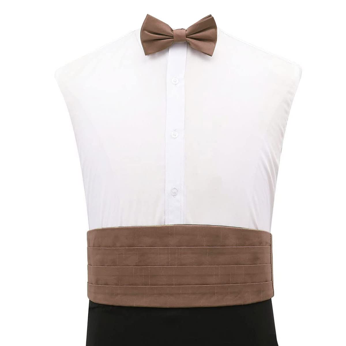 DQT Mens Plain Shantung Pre-Tied Bow Tie & Cummerbund Set - Wedding Tuxedo Formal - Bronze