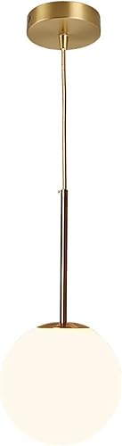 LOTREE Mini lámpara colgante de globo de vidrio blanco leche, acabado de latón dorado con cable dorado, E26 de 5.9 pulgadas, bola de vidrio de