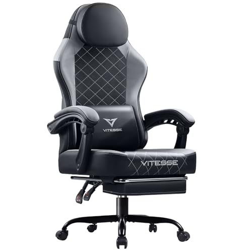 Image of PUKAMI Gaming Chair with Footrest,Ergonomic Gamer Chair for Adults, Racing Style Reclining Computer Game Chair with Headrest and Lumbar Support (Grey)