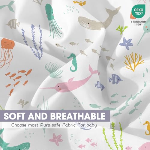 Image of Bimocosy Crib Sheets 4 Pack, Baby Crib Sheets Fitted for Boys and Girls Breathable & Snug Fit, Soft Toddler Bed Sheets for Standard Crib Mattress Nursery Daycare Essentials, Ocean World