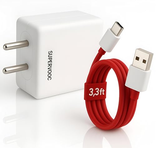 Image of 80W USB C Supervooc Fast Charging Charger with 3.3ft Cable Compatible with 13s /13 /13R /12 /12R /11 /11R /10Pro / 10R /10T /9Pro /9R /Nord 4 /Ce4 /5 Support Dash /Superdart /Wrap /Vooc 80Watt Adapter