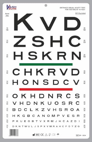 KASHSURG Snellen Visual Acuity Eye Chart for 10 Feet 14 x 9 Inches_164_Pack of 33