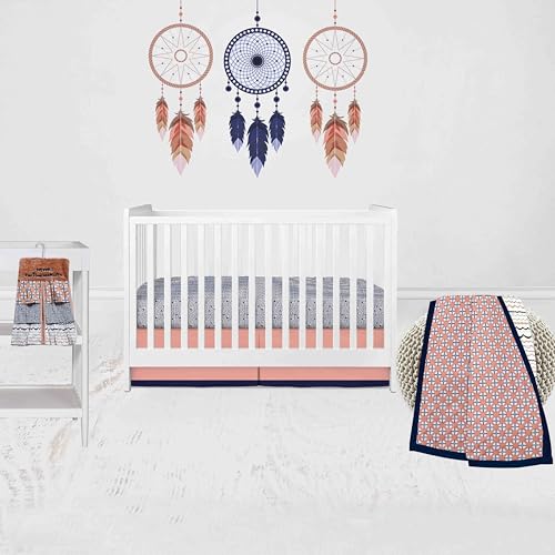 Bacati - Olivia Coral Navy 4 Piece Crib Bedding Set with Diaper Caddy
