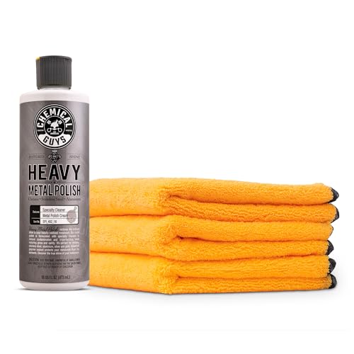 Chemical Guys SPI_402_16 - Heavy Metal Polish Restorer and Protectant (16 Ounce) MIC_506_03 Professional Grade Premium Microfiber Towels, Gold 16