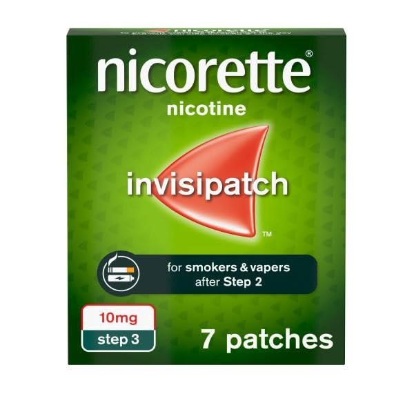 Nicorette InvisiPatch, Nicotine Patches Step 3, 10mg, 7 count, Effective and discreet Stop Smoking and Stop Vaping Aid, Nicotine Patches to Beat Cravings & Withdrawal Symptoms (Quit Smoking or Vaping)