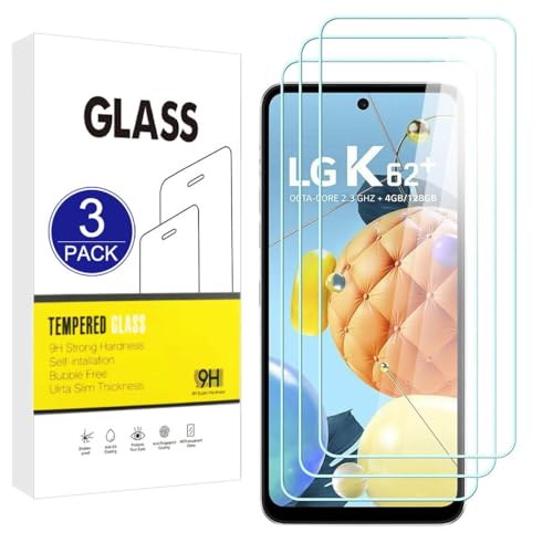 X-Dision Protector de Pantalla Compatible con LG K62 Plus,[3 Piezas] Película Protectora 2.5D[Dureza 9H,A prueba Roturas] Vidrio Templado para LG K62 Plus