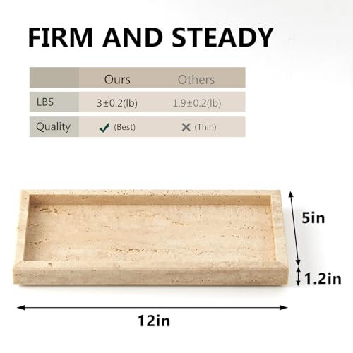 Image of Real Natural Travertine Tray for Bathroom, Vanity, Kitchen and Desktop, Rectangle Genuine Marble Stone Tray for Jewelry, Cosmetics, Candles, Lotion, Perfume and Home Decor, 12 inchx5 inch Size