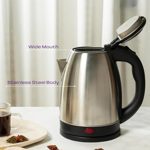 Image of Stainless Steel 1.5L Electric Kettle | Boil Water, Make Tea, Coffee, Instant Noodles, Soup | SS Body, Cool Touch Handle, Wide Mouth & Filter, 360 Swivel Base, Auto Cut-Off, Over & Dry Heat