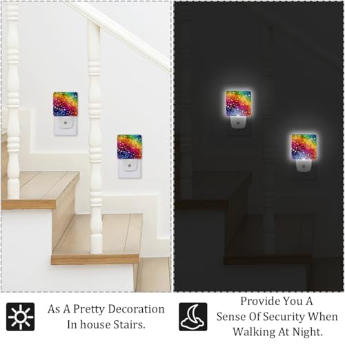 Image of NEWzone Rainbow Night Light Set of 2, Auto Sensor LED Dusk-to-Dawn Nightlights, Plug-in Sensor Lamp for Bedroom Bathroom Kitchen Hallway Stairs Decorative