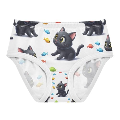 Black Cartoon Cats Toddler Underwear Girls, Cotton Underwear Girls, 2T–8 Years