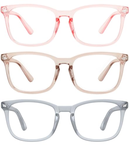Image of MEETSUN 3-Pack Blue Light Blocking Glasses, Anti Eye Strain Headache (Sleep Better), Computer Glasses UV400 Lens (Coffee + Pink + Grey)
