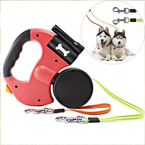 Image of bnf Double Retractable Dog Leash with Garbage Bag Box for Small Medium Dogs Red|Pet Supplies|Dog Supplies|Leashes & Head Collars