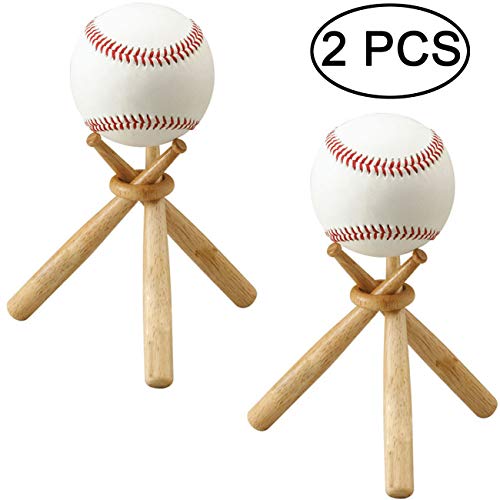 TIHOOD 2 Packs Wooden Baseball Display Stand Holder -Consists of 3 Mini Baseball