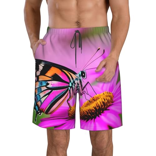 Men's Beach Shorts Swim TrunksFun Patterns Floral with Butterfly Print for Surfing Running Summer Vacation