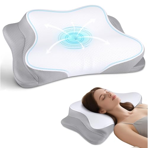 Cervical Neck Pillow for Pain Relief - Cooling Ergonomic Neck Support Pillow for Sleeping, Orthopedic Contour Memory Foam Pillows for Side, Back & Stomach Sleepers with Pillowcase (White)