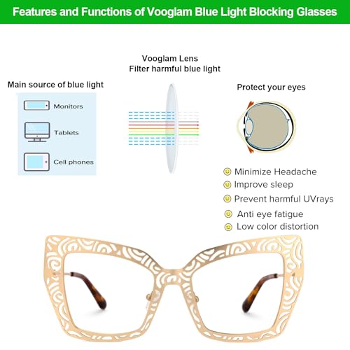 Image of VOOGLAM Square Blue Light Glasses for Women Anti UV Eyestrain Dry Eyes Computer Phone TV Eyewear