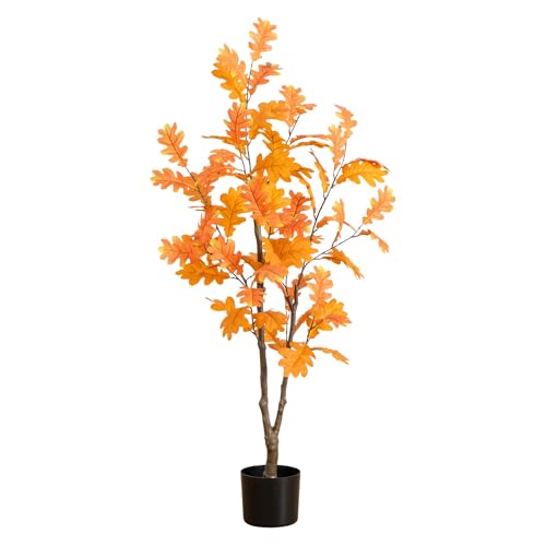 Nearly Natural 4ft Artificial Autumn Oak Tree - Harvest Season Decor - Indoor Fall Foliage Display