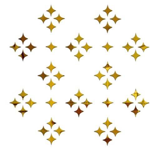 Image of Bikri Kendra - 50 Star Golden Mirror Sticker for Wall, Acrylic Decorative Sticker for Hall Room, Bedroom, StarGold50, Gold