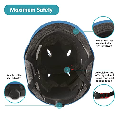 Kids Skateboard Bike Helmet Pad Set For Age 5-8-11,Adjustable Knee Elbow Pads Wrist Guards Protective Gear Skating Helmets Set Teens For Bicycle Cycling Scooter Bicycle M(20"-22" Head) #TOP3