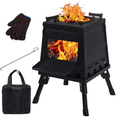 Fornello portatile per barbecue all'aperto e braciere da cucina mobile, mini barbecue grill con guanti e borsa per il trasporto, bruciatore a carbone compatto per campeggio, escursionismo, cortile