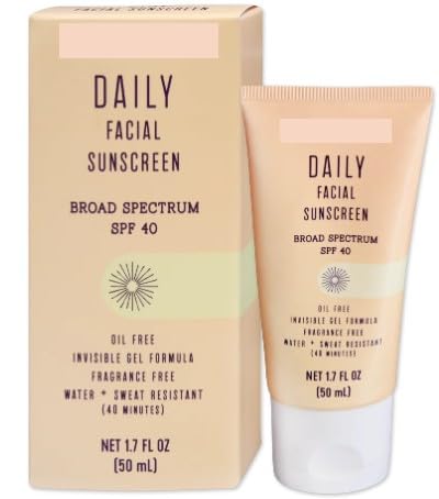 Trader Jo Daily Facial Sunscreen Broad Spectrum SPF 40 Oil Free Clear Color Gel Formula Fragrance Free Water Sweat Resistant, 1.70 Fl Oz