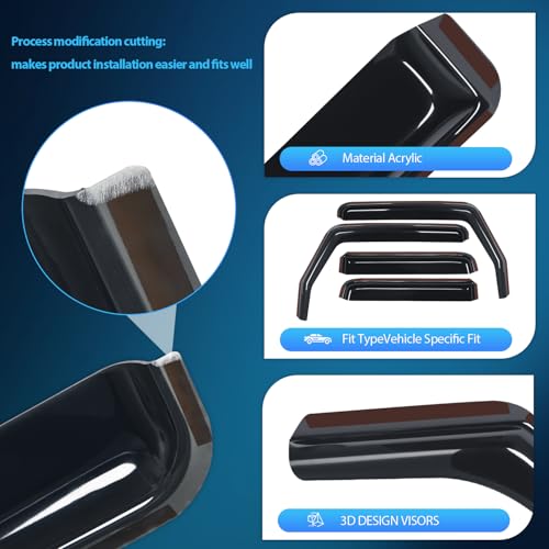 Image of Nilight in Channel Rain Guards for Jeep Wrangler JK 2007-2018 4-Door, 4PCS | Smoke Vent Window Visors help allow fresh air during rain and reduce highway wind noise for daily driving
