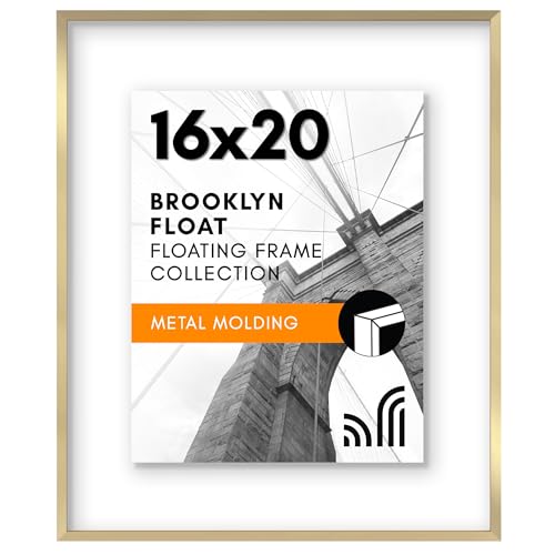 Americanflat Juego de 2 portarretratos flotante de aluminio de 16 x 20 pulgadas, dorado, úsalo como marco de fotos de 16 x 20 pulgadas o marco flotante de 11 x 14 pulgadas, marco de fotos con moldura