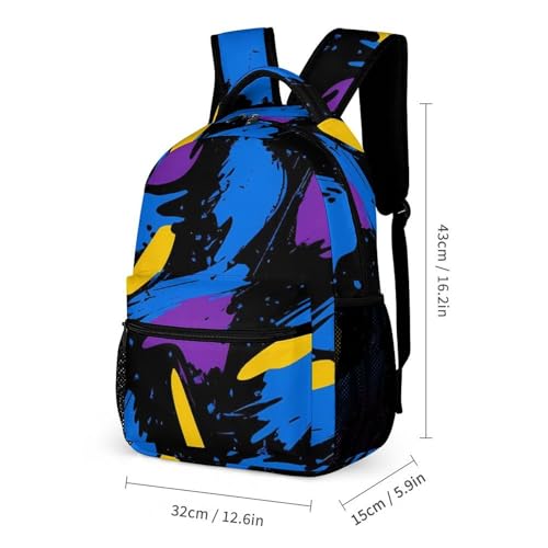 90s Graffiti Blue Purple Yellow Backpack Shoulder Bags Lunch Bag Pencil Case Box 3 Set Daypack Cute2