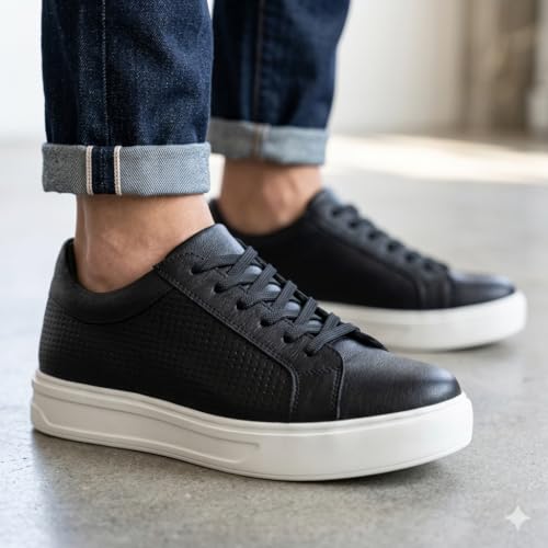 Image of Leatherful Low Top Leather Sneaker for Men, Genuine Leather with Nappa Lining, Textured, Round Toe, Cushioned Insole