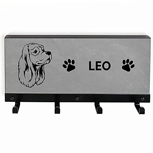 Tierisch-tolle Geschenke American Cocker Spaniel 4-Haken Leinengarderobe mit Name | Hundegarderobe | Leinenhalter | Hundeleinen Halter | Personalisiert (Betonoptik)