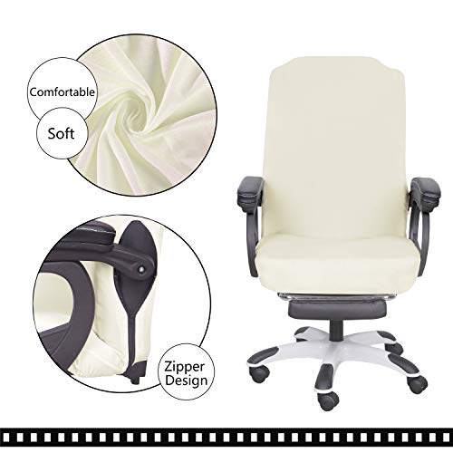 Image of SARAFLORA Ivory Office Chair Covers Stretch Washable Computer Chair Slipcovers for Universal Rotating Boss Chair Middle Size