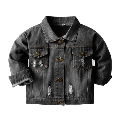 Genérico Chaqueta vaquera sólida a prueba de viento para niños y niñas pequeños, abrigo cálido con forro polar suave, ideal para otoño e invierno, tallas 12 meses a 5 años (Black, 3-4 Years)
