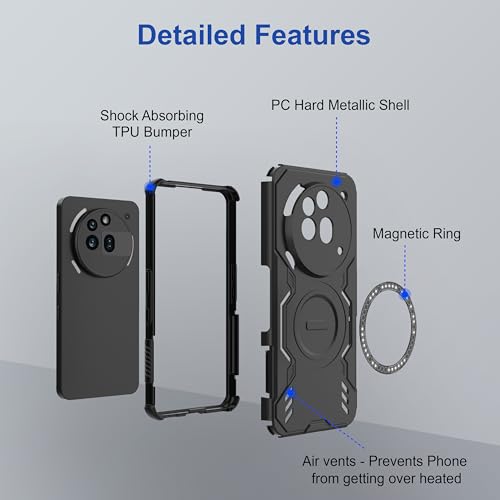 Image of Zapcase Back Case Cover for Nothing Phone (3a) Pro | Magnetic Case with Built-in Metal Ring | Supports MagSafe Charger, Wallet & Car Mount | Shockproof Hybrid PC + TPU | Black