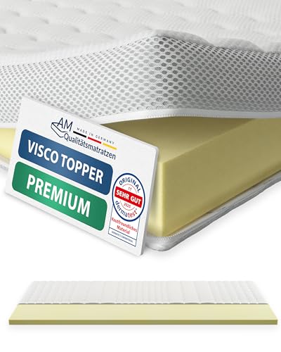 AM Qualitätsmatratzen Visco Topper 90x200cm H2 - Made in Germany - Oeko TEX zertfizierter Memory Foam Topper 90x200 mit Lyocell Bezug - Druckentlastende & viscoelastische Matratzenauflage 90x200