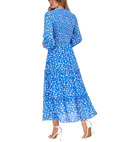 Image of NOLLSOM Women 2026 Spring Dress Floral Boho Dress Casual Long Sleeve Crew Neck Ruffle A-Line Flowy Wedding Guest Maxi Dresses
